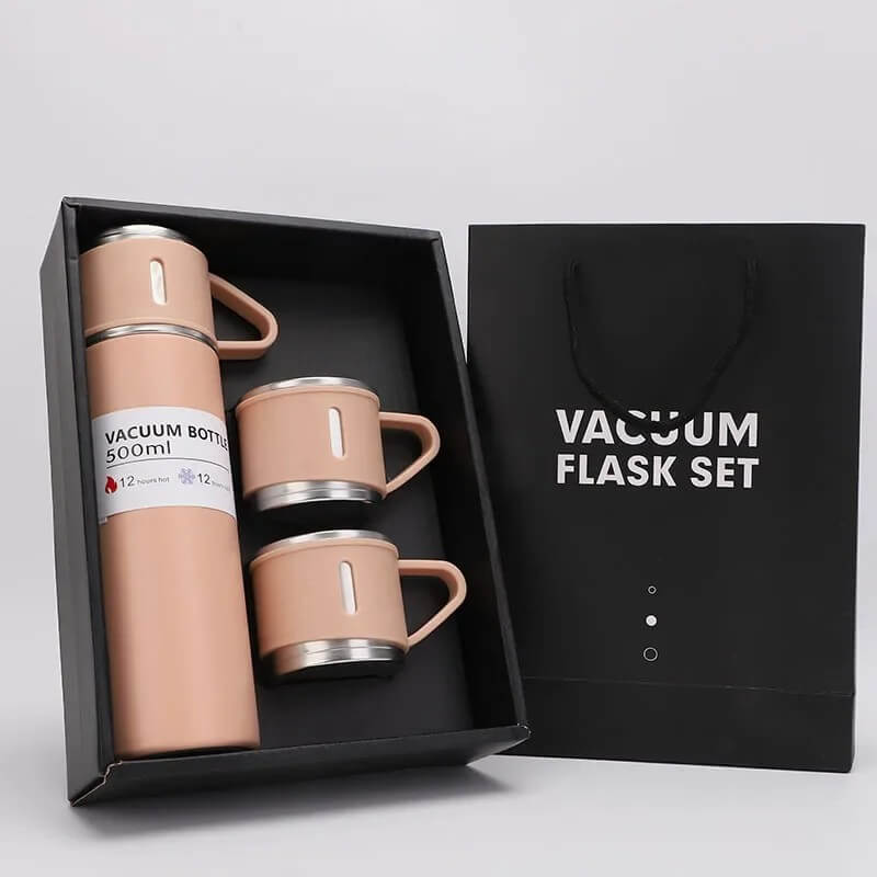 Vacuum Flask Set for Hot and Cold || Stainless Steel  || Insulated Flask with 3 Steel Cups (Assorted Colors)